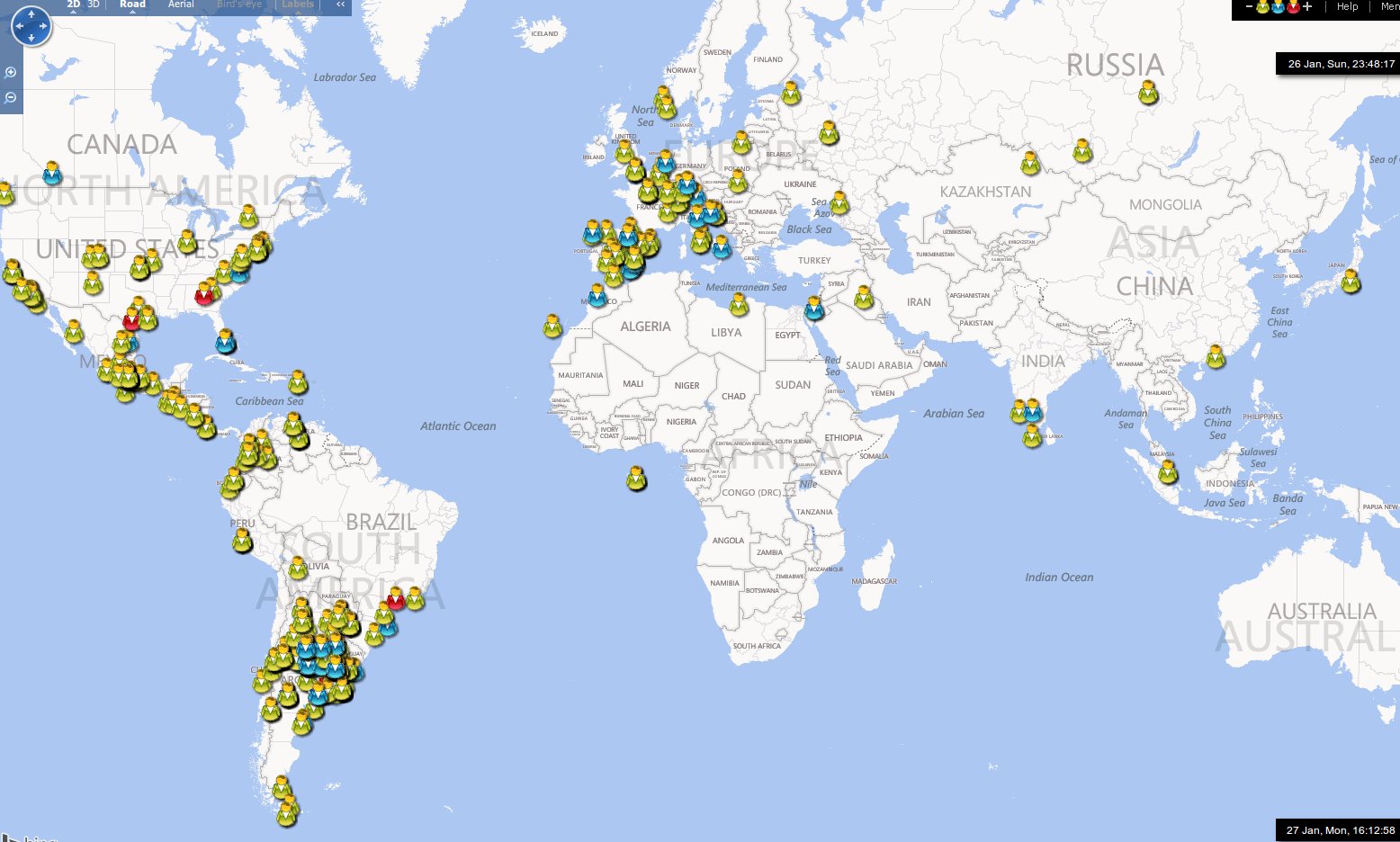 Mapa de visitas a El Ojo Digital, 27 de enero de 2014